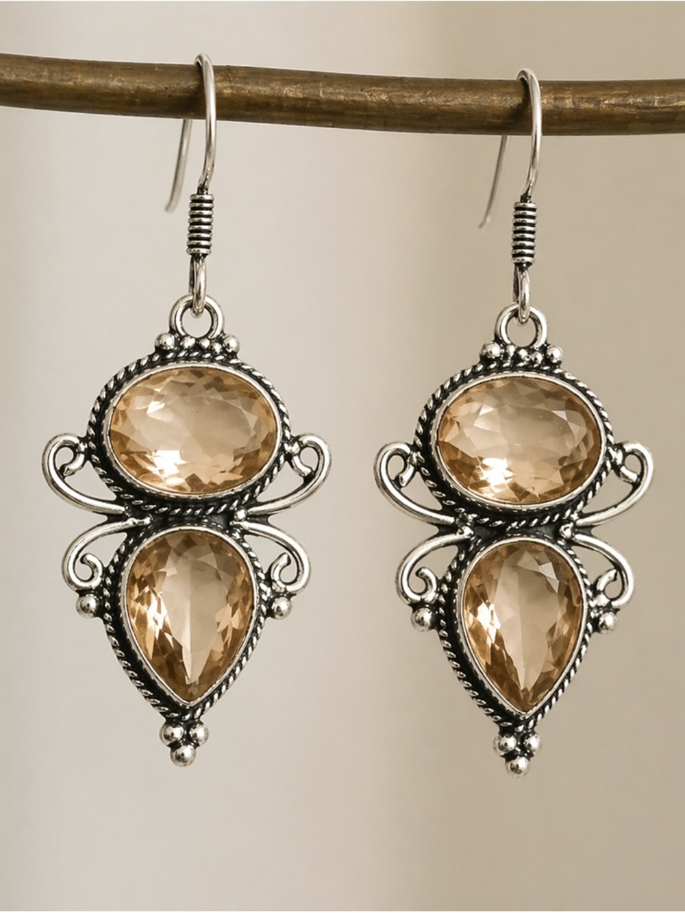 Morganite Gemstone Sterling Silver Dangle 2” Earrings